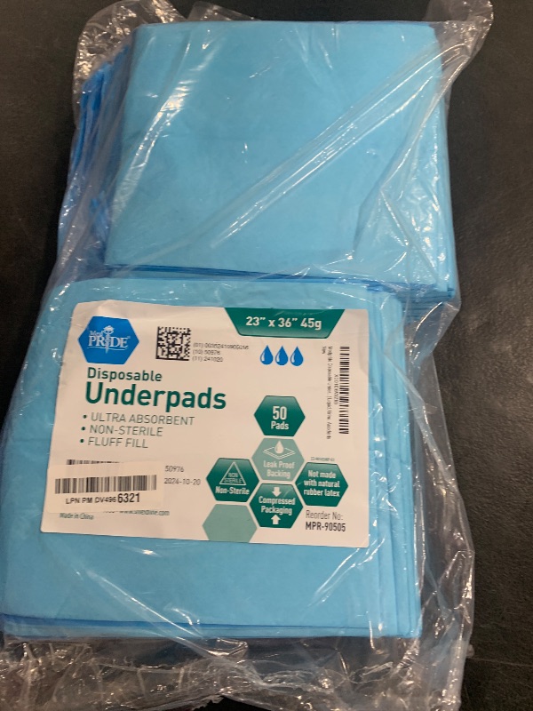 Photo 1 of MED PRIDE Disposable Underpads 23'' X 36'' (50-Count) Incontinence Pads, Chux, Bed Covers, Puppy Training | Thick, Super Absorbent Protection for Kids, Adults, Elderly | Liquid, Urine, Accidents