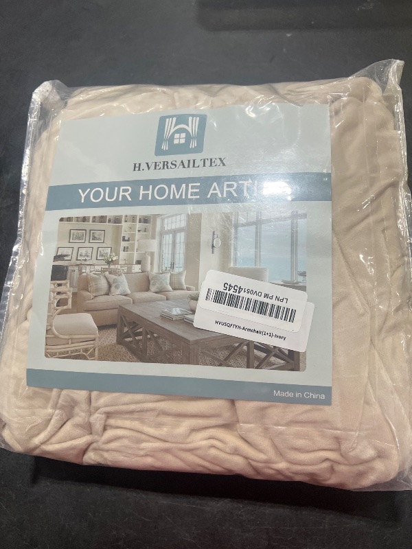 Photo 1 of H.VERSAILTEX Rich Velvet Stretch 2 Piece Chair Cover Chair Slipcover Sofa Cover Furniture Protector Couch Soft with Elastic Bottom Chair Couch Cover with Arms Width Up to 49 Inch(Chair, Ivory)
