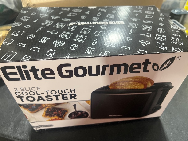 Photo 1 of Elite Gourmet ECT1027B Cool Touch Toaster with 6 Temperature Settings & Extra Wide 1.25" Slots for Bagels, Waffles, Specialty Breads, Puff Pastry, Snacks, ETL Certified, 2 Slices, Black