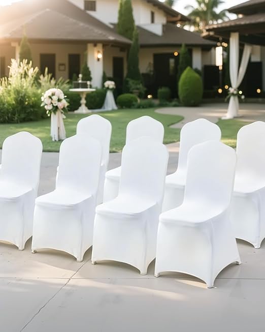 Photo 1 of 100 pcs White Chair Covers Polyester Spandex Chair Cover Stretch Slipcovers for Wedding Party Dining Banquet Flat-Front Chair Covers
