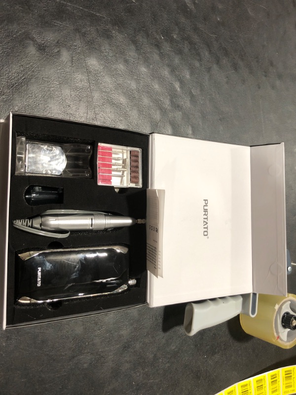 Photo 1 of PURTATO Professional Nail Drill 40,000 RPM, Rechargeable,LCD Display E File Machine for Acrylic Nails Gel Polishing Removing Portable Nails Efile Tools for Manicure Salon & Home (Silver)