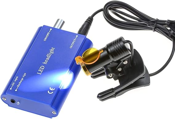 Photo 1 of 5W Portable LED Dental Headlight Clip On LED light Plastic Clip Headlamp with Filter For Binocular Loupes+ Latest Type Plastic Carry On Battery (Blue)