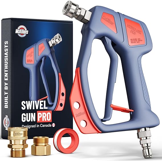 Photo 1 of McKillans® Swivel Gun Pro - Swivel High Pressure Water Handle with 3/8" Male Plug and 1/4” Quick Connector Coupler - Power Washer Gun Compatible with Foam Cannon - Nozzle Tips Holder