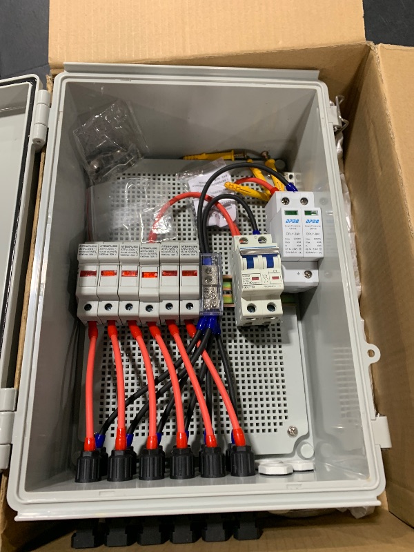 Photo 1 of 6 String Solar Combiner Box, IP65 Waterproof PV Combiner Box for On/Off Grid Solar System, with Lightning Arrester, 15ARated Current Fuse & 63A Circuit Breaker (Plastic Box)