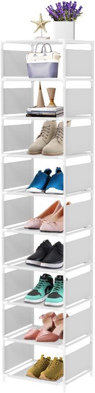 Photo 1 of 10 Tiers Shoe Rack, Space Saving Shoe Shelf Organizer, Tall Narrow Shoe Rack for Door Entryway, Closet