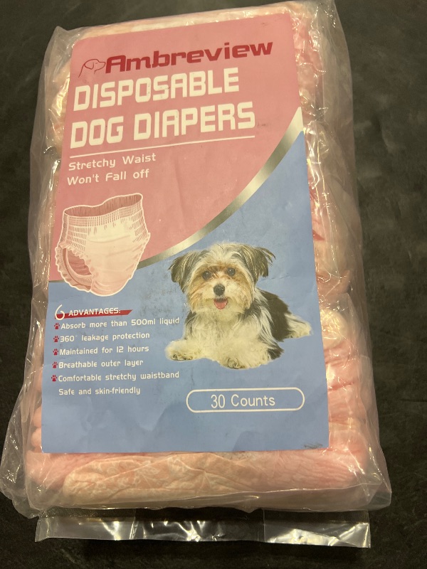 Photo 1 of Ambreview Disposable Dog Diapers Female, Just Pull It Up, Doggie Diapers for Female Dogs, Strong Absorbency | Leak Proof, for Dogs in Heat | Elderly | Disabled, XS 30 PCS