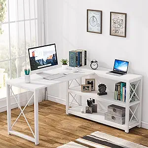 Photo 1 of Tribesigns L Shaped Desk with Storage Shelves, Reversible Computer Desk Gaming Desk for Home Office Workstation