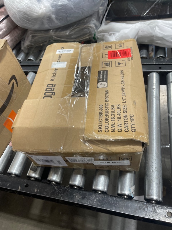 Photo 1 of Furologee Kitchen Bakers Rack with Hutch, Coffee Bar Station 4 Tiers, Microwave Oven Stand with 6 S Hooks and Pegboard, Kitchen Microwave Rack for Spice Organizer Workstation, Rustic Brown