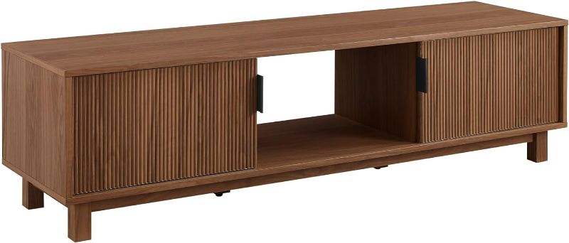 Photo 1 of Walker Edison Walton Modern Fluted-Door Low Stand for TVs up to 80 Inches, 70 x 15.75 x 16 inches, Mocha