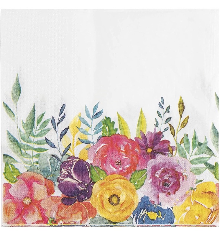Photo 1 of 100 Pack Vintage Floral Paper Napkins, 6.5 Inch Disposable Cocktail Napkins for Garden Bridal Shower, Spring Wedding, Birthday Tea Party