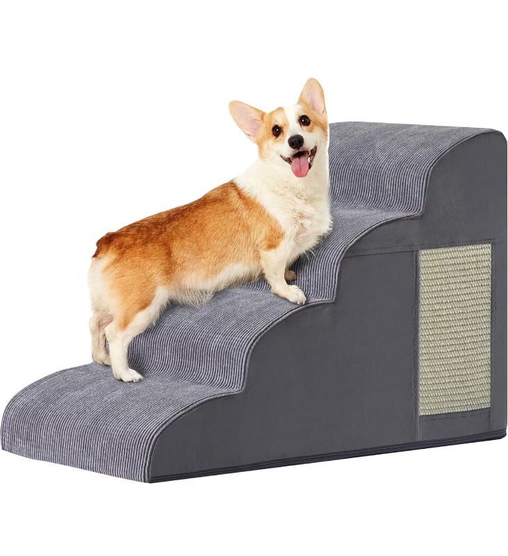 Photo 1 of Dog Stairs for Small Dogs, 4-Step Dog Ramp for Bed 19.7" H, Dogs Steps for Bed, Couch, Pet Stairs with Non-Slip Bottom Design, Cat Scratching, High Density Foam Portable Pet Steps, Indoor, Grey