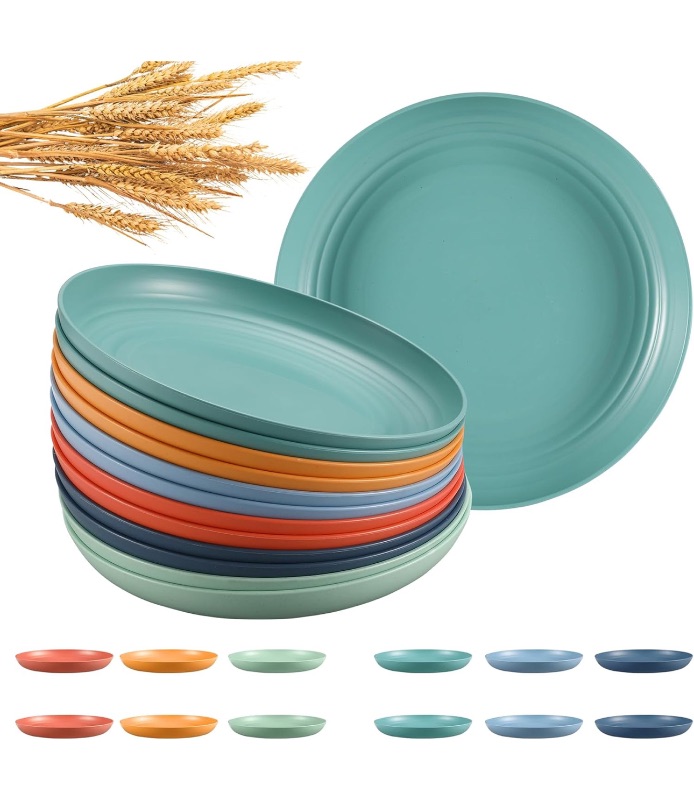 Photo 1 of 12 Pcs Unbreakable Deep Dinner Plates Set, 10 inch Reusable Plastic Wheat Straw Plates, Microwave and Dishwasher Safe Plate for Kitchen, Lightweight Plate for Dessert, BPA Free, 6 Colors