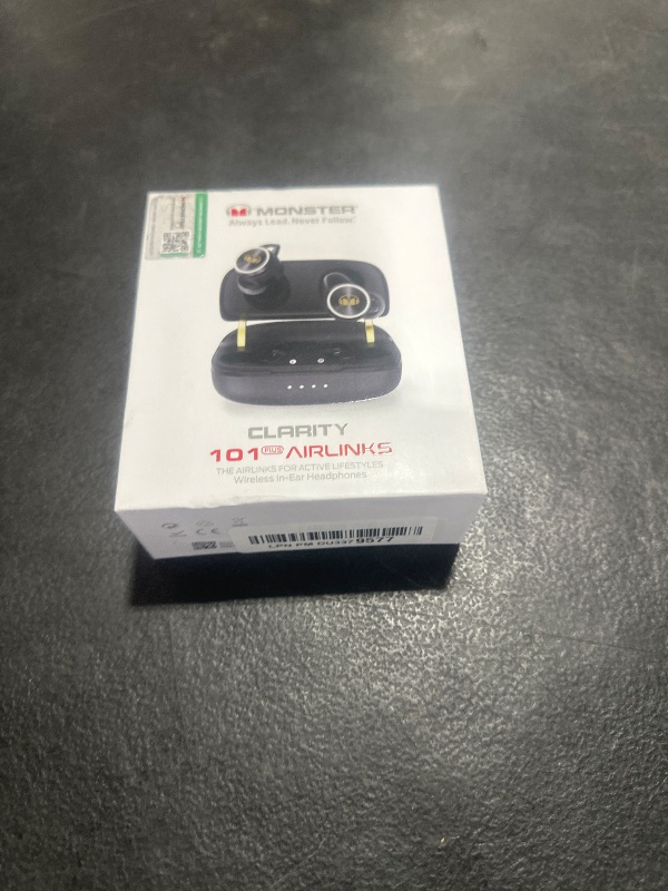 Photo 1 of Monster Clarity 101Plus AirLinks Wireless Earbuds, Bluetooth 5.0 in-Ear Headphones with Charging Case, Stereo Earphones Deep Bass Sound, Built-in Mic, Clear Call, Water Resistant Design for Sports.
