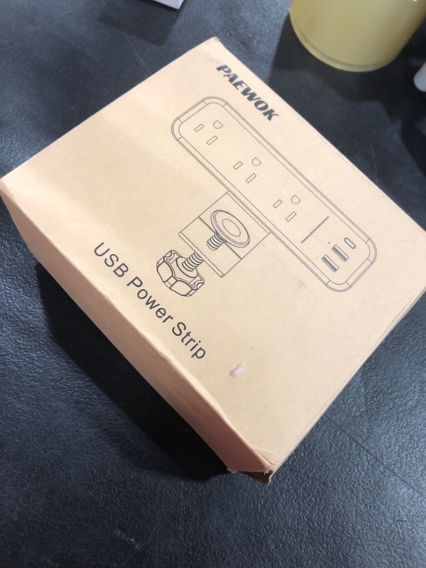 Photo 1 of 3 Outlet Desk Clamp Power Strip with USB C, White Flat Plug Desktop Edge Power Strip, Desk Mount Clamp Socket Connect 6.5 ft Thin Extension Cord for 1.6 inch Tables.