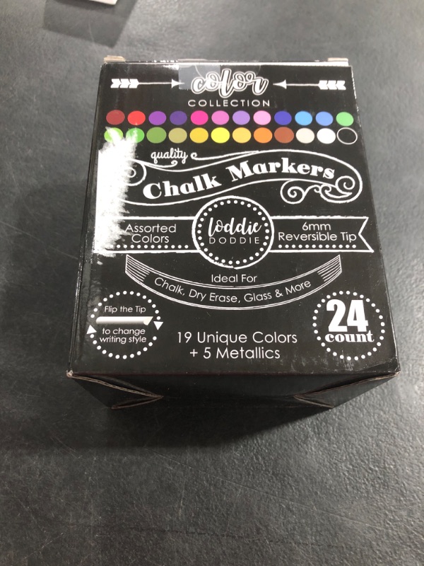 Photo 1 of Loddie Doddie Liquid Chalk Markers (24-Pack) - Dust-Free Erasable Pens for Windows, Glass, Chalkboard & Blackboard - 6mm Reversible Bullet & Chisel Tip