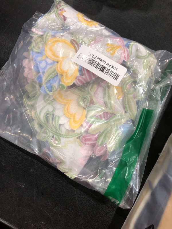 Photo 1 of Tudomro 6 Pcs 14'' Spring Round Placemats Easter Flower Embroidered Doilies Daisy Table Placemat for Home Dining Holiday Kitchen Table Decoration