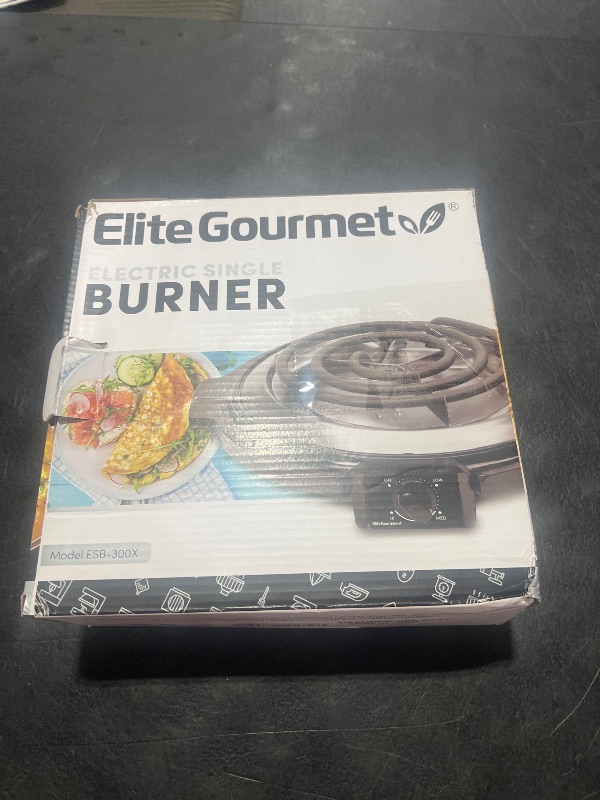 Photo 1 of Elite Gourmet ESB-300X Single Countertop Coiled Burner, 1000 Watts Electric Hot Plate, Temperature Controls, Power Indicator Lights, Easy to Clean, Black