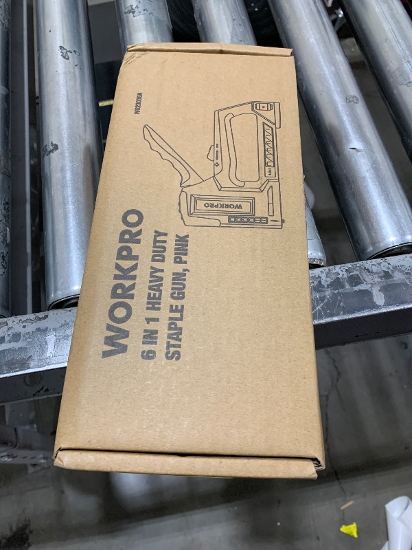 Photo 1 of WORKPRO Pink Staple Gun, 6-in-1 Manual Brad Nailer with 4000-Pieces Staples for Fixing Material, Carpentry, Upholstery, Furniture and DIY - Pink Ribbon