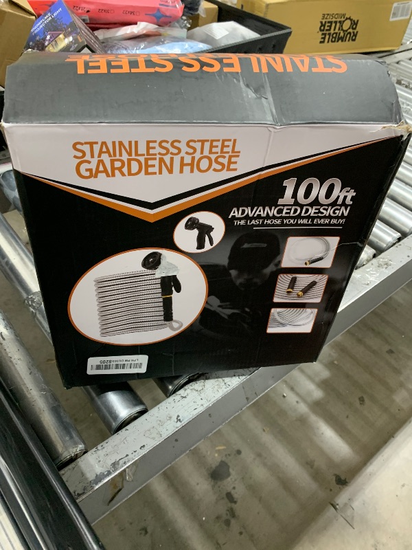 Photo 1 of Garden Hose Metal 100FT, Stainless Steel Heavy Duty Water Hose With 10 Function Nozzle, No-Kink, Tough & Flexible, Sturdy and Lightweight, Rust Proof for Yard, Outdoor, RV