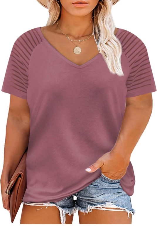 Photo 1 of Happy Sailed Womens Plus Size Summer Tops Short/Long Sleeve V Neck Loose Casual Tee Shirt(1X-5X)