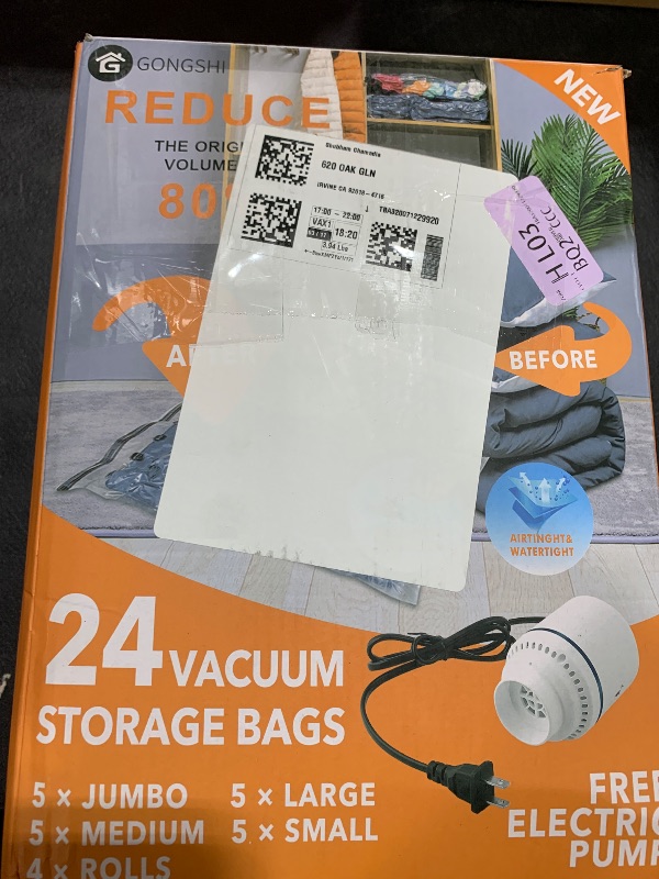 Photo 1 of 24 Pack Vacuum Storage Bags with Electric Pump, (5 Jumbo, 5 Large, 5 Medium, 5 Small, 4 Roll Up Bags) Space Saver Bag for Clothes, Mattress, Blanket, Duvets, Pillows, Comforters,Travel