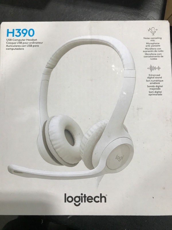 Photo 1 of Logitech H390 Wired Headset for PC/Laptop, Stereo Headphones with Noise Cancelling Microphone, USB-A, in-Line Controls for Video Meetings, Music, Gaming and Beyond - Off White