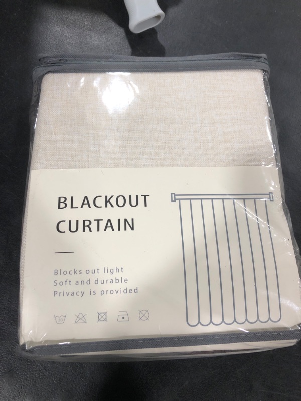 Photo 1 of 100% Blackout Shield Linen Blackout Curtains for Bedroom 96 Inches Long, Back Tab/Rod Pocket Living Room Drapes, Thermal Insulated Blackout Curtains 2 Panels Set, 50" W x 96" L,Cream