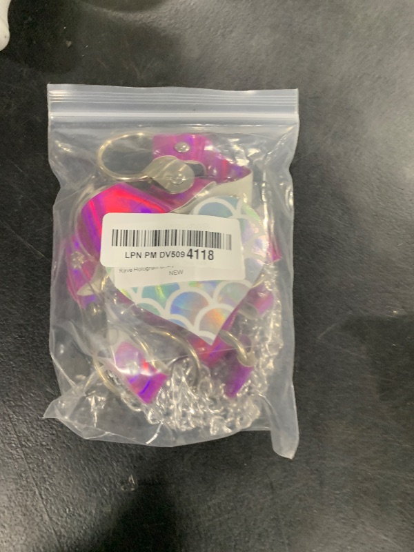 Photo 1 of Rave Hologram Body Chest Harness Cage Bra Choker Chain Belts Body Costume with Pasties for Music Festival Roleplay Clubwear, Purple, One Size
