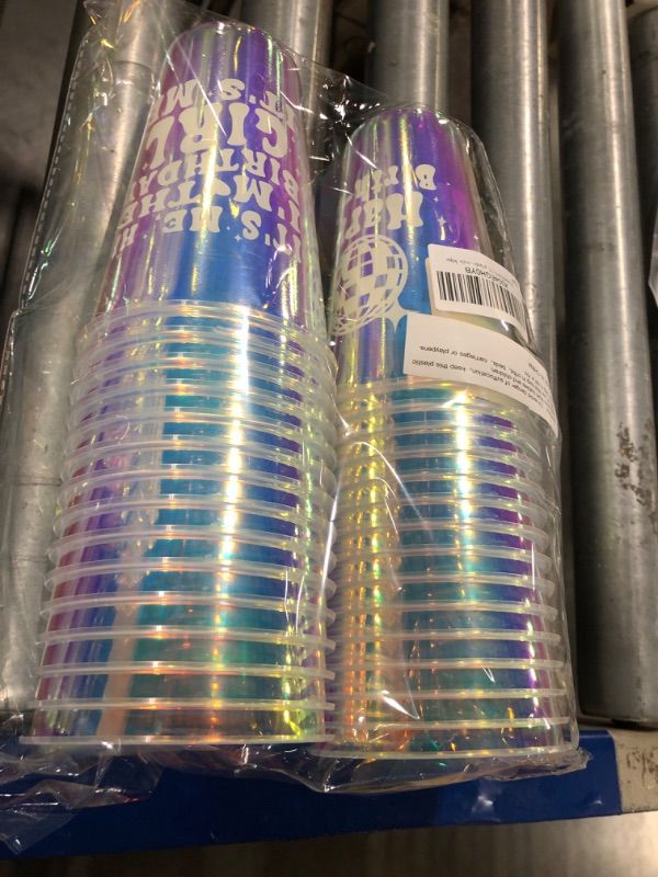 Photo 1 of 30 Pcs 2 Styles Eras Party Plastic Cups, 16 oz Its Me Hi Im The Birthday Girl Its Me Plastic Cups, Iridescent Happy Birth-Tay Cups, Reusable Disco Ball Drink Cups for Girls Night Birthday Party