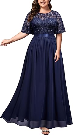 Photo 1 of     Miusol Women's Plus Size Sequin Lace Round Neck Butterfly Sleeves Formal Evening Maxi Dress (size 2XL)