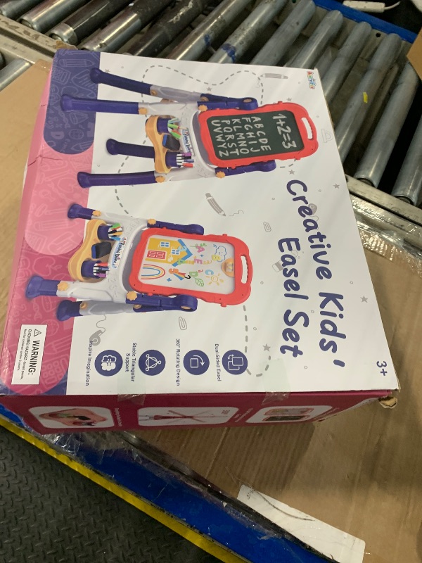 Photo 1 of AuntyFey Easel for Kids, Toddler Easel, Double-Sided Chalk Board Kid, White Board, Kid Art Easel, Art Easel Age 4-8, Christmas Gift, Pink&Purple