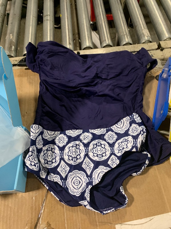 Photo 1 of Tempt Me Blue Grid Two Piece Tankini Bathing Suits for Women One Shoulder Swim Top with Bottom Swimsuits M