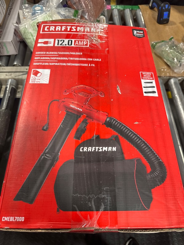 Photo 1 of ***USED***PARTS ONLY***CRAFTSMAN 3-in-1 Leaf Blower, Leaf Vacuum and Mulcher, Up to 260 MPH, 12 Amp, Corded Electric (CMEBL7000)