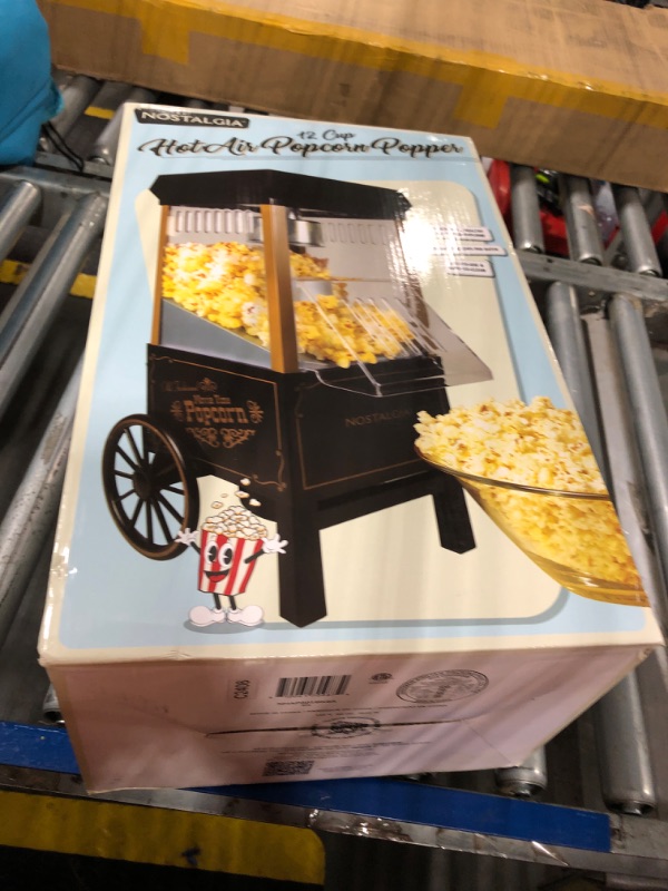 Photo 1 of Nostalgia Vintage Hot-Air Popcorn Maker Machine - Makes Up to 12 Cups - Oil-Free - Healthier Popcorn - Classic Stand-Up Cart With Wheels - Includes Kernel Measuring Cup - Black