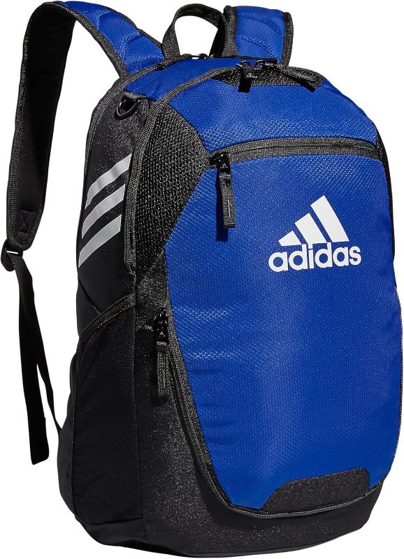 Photo 1 of adidas Striker Sports Backpack Durable Athletic Gym Laptop Bag, Team Royal Blue/Black/White, One Size