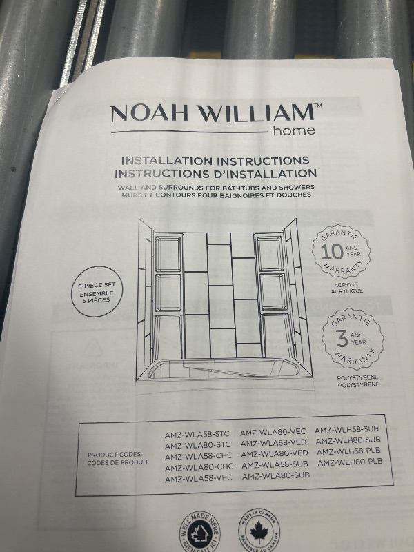 Photo 1 of ** similar image***Noah William Home Lightweight Polystyrene White Tub Wall Surround - Waterproof, Easy-to-Install, Two Shelf Units Kit Included, Bathtub Wall Surround Panels, (Plain Pattern, Basic Shelves), 58"