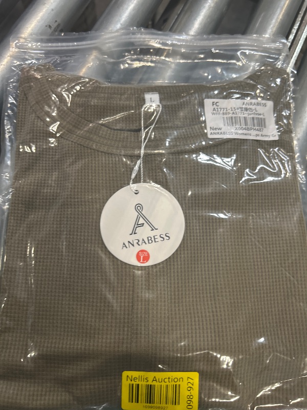 Photo 1 of ANRABESS Womens Long Sleeve Shirts Oversized Waffle Knit Casual Loose Crewneck Pullover Sweater 2025 Fall Tunic Tops Army Green Large