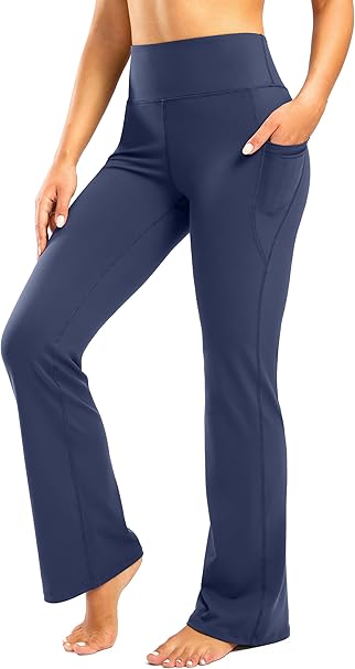 Photo 1 of 28"/30"/32"/34" Inseam Women's Bootcut Yoga Pants Long Bootleg High-Waisted Flare Pants with Pockets SIZE 3XL

