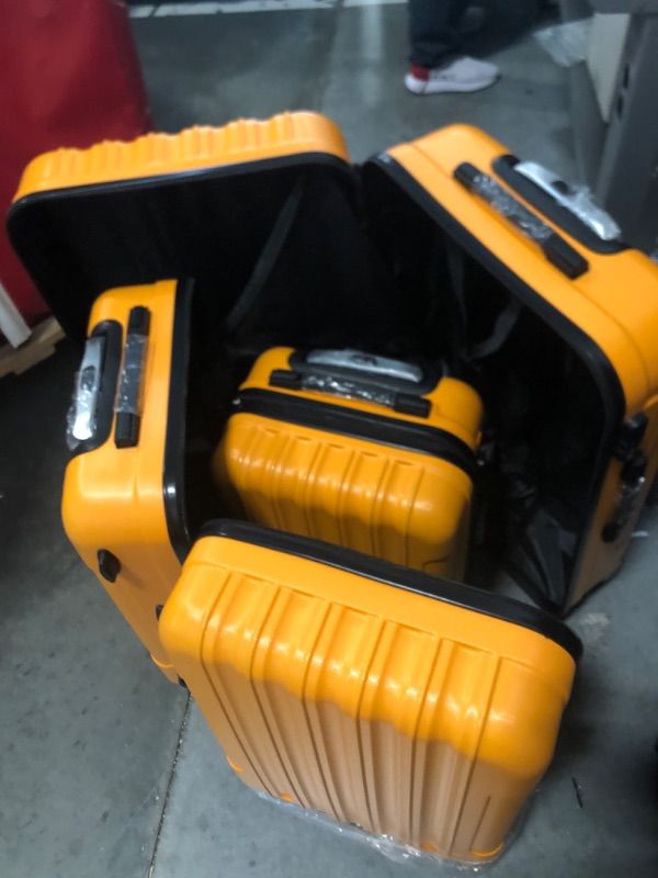 Photo 1 of 3 Piece 20/24/28 Inch Expandable Luggage Set, 20” Side Opening Carry On, 24 & 28 Inch Checked Middle Opening, ABS+PC Hardshell Lightweight Suitcase, Orange