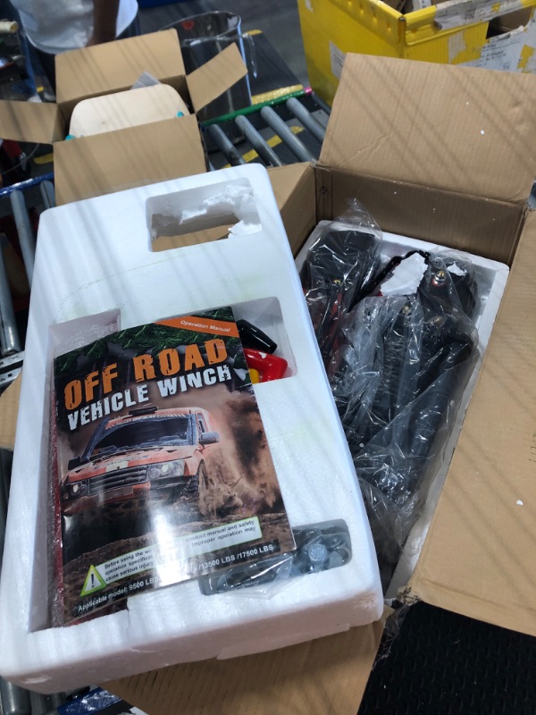 Photo 1 of RUGCEL WINCH 13500lb Waterproof Electric Truck Winch 12V Synthetic Black Rope Jeep Winch with Hawse Fairlead,Wired Handle and 2 Wireless Remote,for Trailer and Wrangler in Car Lift