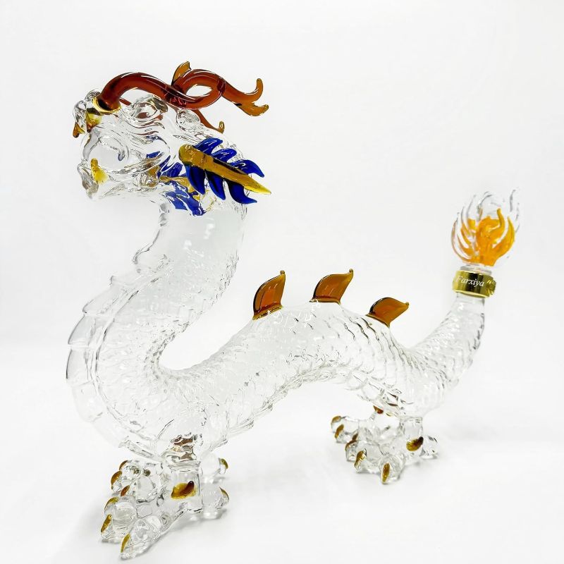 Photo 1 of 1000ml Dragon Drinking Decanter Whiskey and Wine Decanter, Zodiac Dragon Shape Whiskey and Wine Decanter, Glass Animal Whiskey Bottle, Wine or Liquor Decanter, 10'' x 16'', Clear
