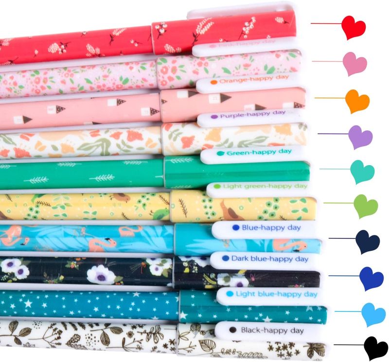 Photo 1 of 10 Pieces Cute Pens Cartoon Flower Pattern Pens Colored Gel Pen 0.5mm Fine Point Assorted Color Gel Ink Pens for School Office Kids Students Present