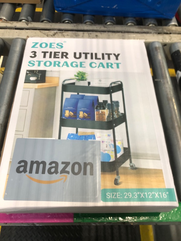 Photo 1 of ZOES HOMEWARE 3 Tier Rolling Cart, Metal Utility Cart with 4 Hooks, Rolling Storage Cart on Wheels, Small Organizer Cart for Nursery, Kitchen, Living Room, Bathroom, Black