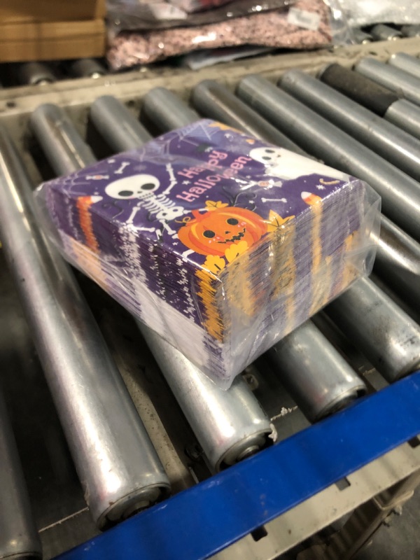 Photo 1 of 80 Halloween Party Paper Napkins 13 x 13 inch Disposable Dinner Napkins Cute Ghosts Skeleton Luncheon Napkins Purple Party Table Decorations