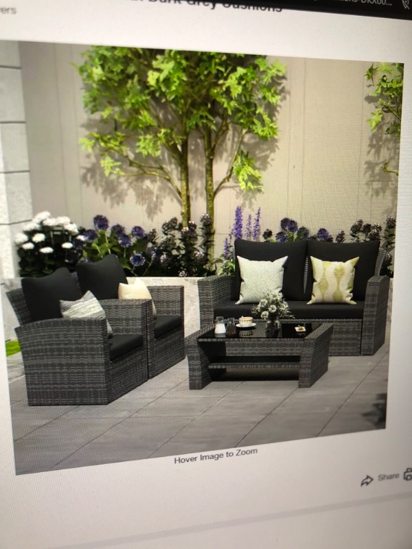 Photo 1 of 4-Piece Wicker Patio Conversation Set with Dark Grey Cushions