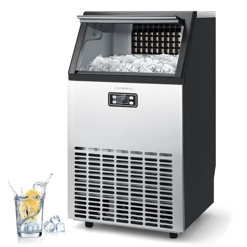 Photo 1 of  Commercial Ice Maker 100Lbs/24H, Stainless Steel Ice Machine with 33Lbs Ice Storage Capacity, Free-Standing Under Counter Ice Maker, Ideal for Home, Office, Restaurant, Bar, Coffee Shop