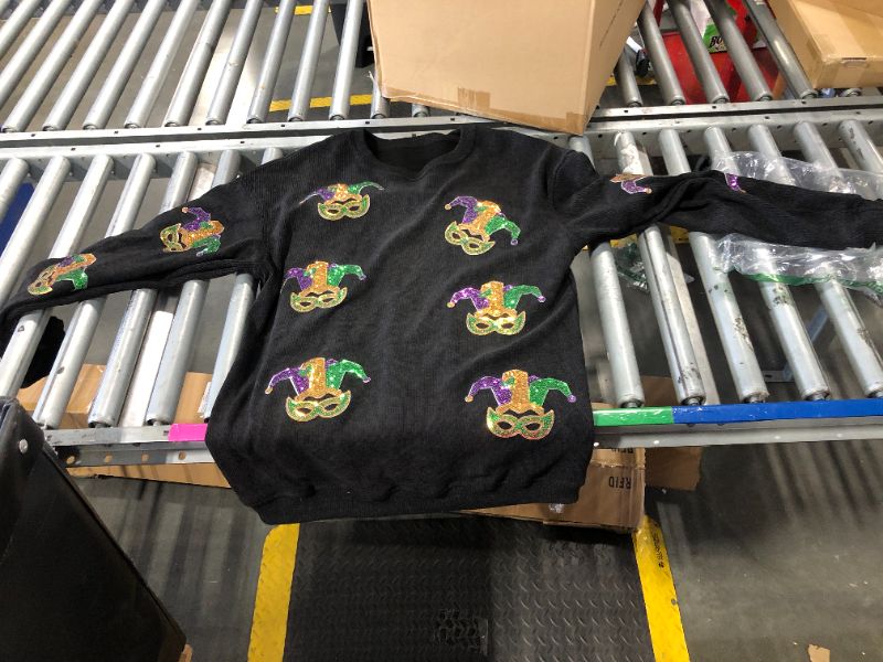Photo 1 of ***MEDIUM SIZE*** MARZXIN Women 2025 Holiday Casual Mardi Gras Sweatshirts Long Sleeve Sequin Sweatshirt Fashion Glitter Hoodies Outfits Black Mardi Gras Sequined M
