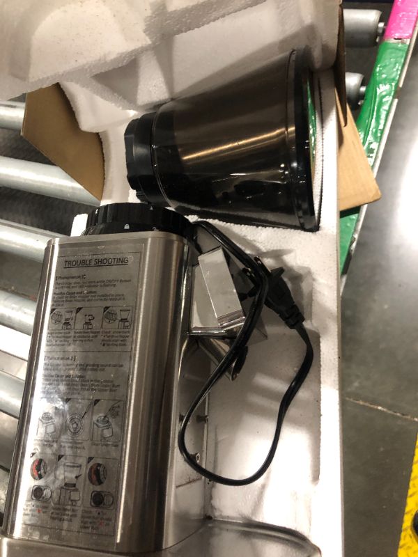 Photo 1 of **Missing parts** AMZCHEF Burr Coffee Grinder Electric with LED Control Panel, Espresso Grinders with Precise 24 Grinding Sets, Portafilter Holder, Anti-Static Espresso Bean Grinder for Home, Silver