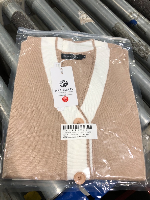 Photo 1 of ***SIMILAR PRODUCT*** 
MEROKEETY Women's V Neck Sweater Vest Cap Sleeve Color Block Knit Tank Tops Button Down Going Out Cardigan, Khaki, S