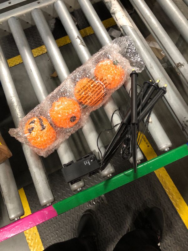 Photo 1 of 4 Pack Halloween Pumpkin Pathway Lights, Orange Stake Lights Halloween Outdoor Decorations, Timer Waterproof & Battery Operated 3D LED Pumpkin Halloween Decor for Yard Porch Lawn Pathway Garden